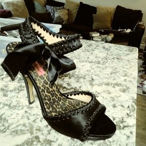 Betsey Johnson heels with ankle strap & satin tie